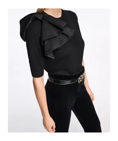 Dorothee Schumacher Virgin Merino Pullover With Satin Bow In Black