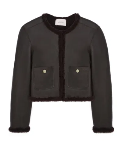 Dorothee Schumacher Soft Touch Reversible Shearling Jacket In Black Chocolate In Brown