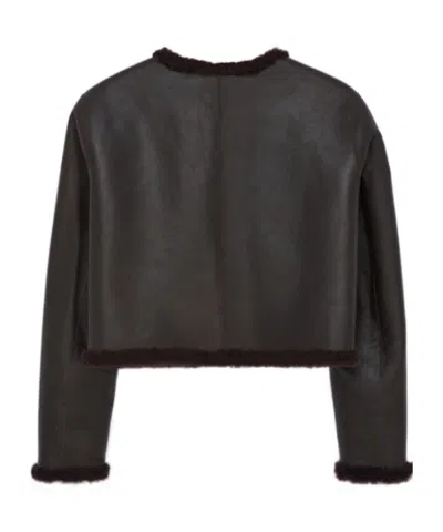 Dorothee Schumacher Soft Touch Reversible Shearling Jacket In Black Chocolate In Brown