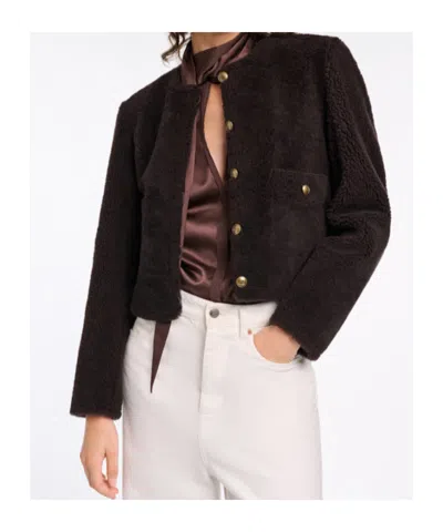 Dorothee Schumacher Soft Touch Reversible Shearling Jacket In Black Chocolate In Brown