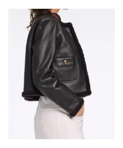 Dorothee Schumacher Soft Touch Reversible Shearling Jacket In Black Chocolate In Brown