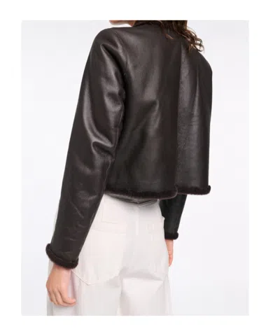 Dorothee Schumacher Soft Touch Reversible Shearling Jacket In Black Chocolate In Brown