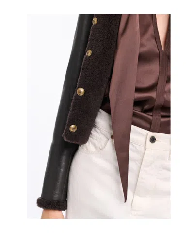 Dorothee Schumacher Soft Touch Reversible Shearling Jacket In Black Chocolate In Brown