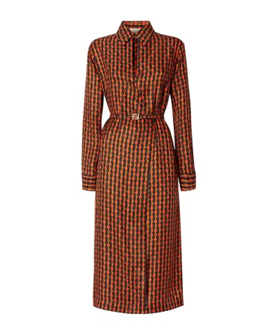 Fendi Patterned Collared Midi Dress In Red