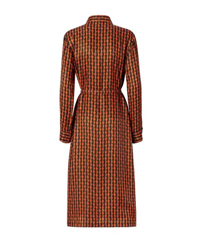 Fendi Patterned Collared Midi Dress In Red