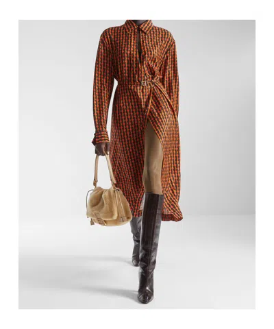 Fendi Patterned Collared Midi Dress In Red