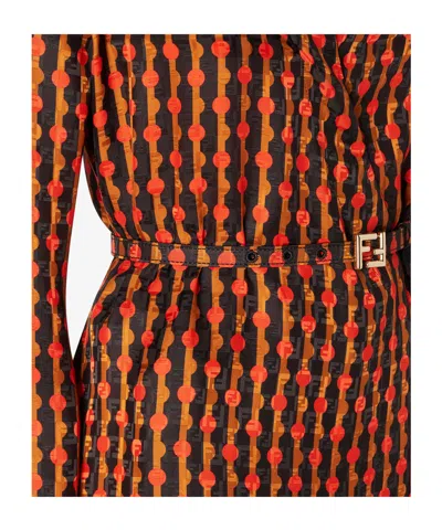 Fendi Patterned Collared Midi Dress In Red