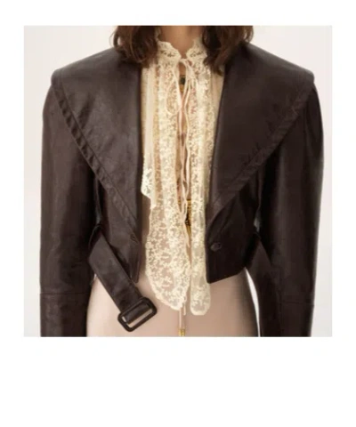 Chloé Shiny Leather Crop Moto Jacket With Removable Lamb Shearling Collar In Brown