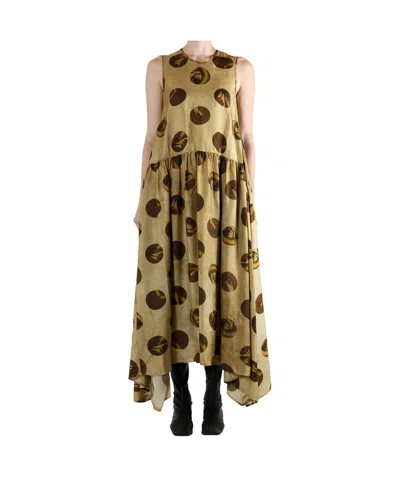 Uma Wang Sleeveless Tiered Dress Abstract Print In Brown