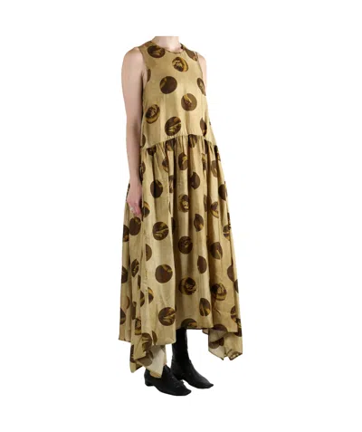 Uma Wang Sleeveless Tiered Dress Abstract Print In Brown