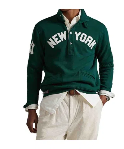 Polo Ralph Lauren Mens Yankees Spread-collar Cotton-blend Sweatshirt Moss Agate In Green