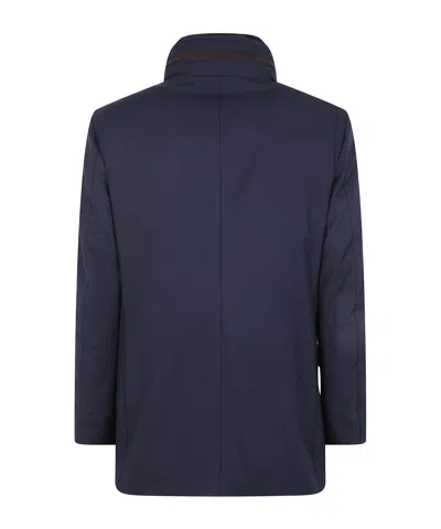 Moorer Short Jacket Featuring High Collar And Pockets In Blue