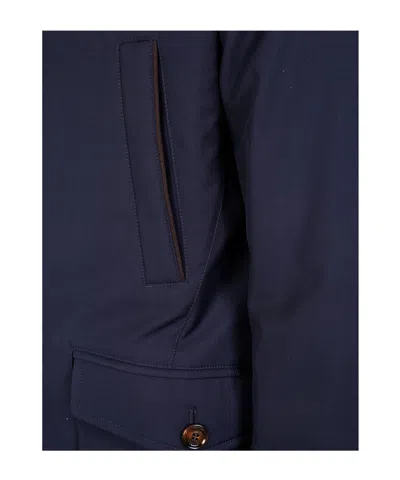 Moorer Short Jacket Featuring High Collar And Pockets In Blue