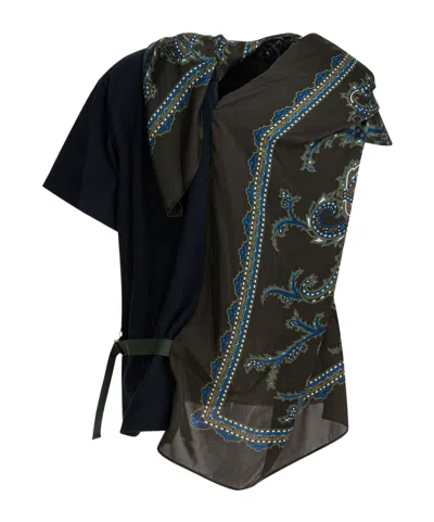 Sacai Paisley Print Paneled T-shirt In Blue