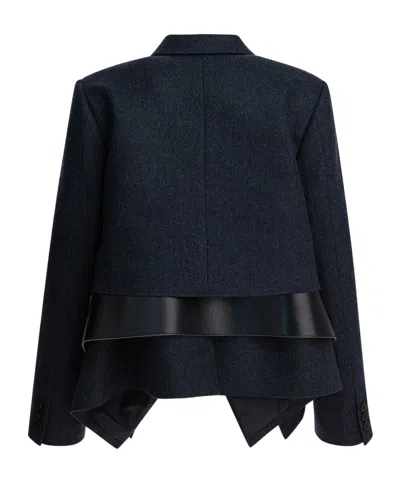 Sacai Wool And Leather Coat Jackets And Coats Grey In Gray