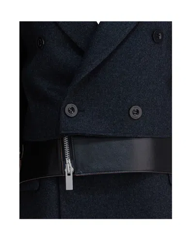 Sacai Wool And Leather Coat Jackets And Coats Grey In Gray