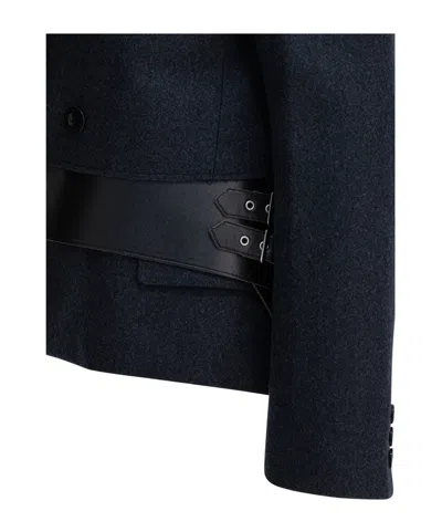 Sacai Wool And Leather Coat Jackets And Coats Grey In Gray