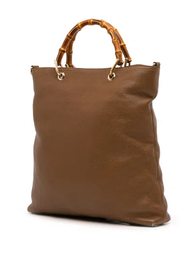 Pre-owned Gucci 2016-2025 Tall Leather Bamboo Shopper Tote Satchel In Brown