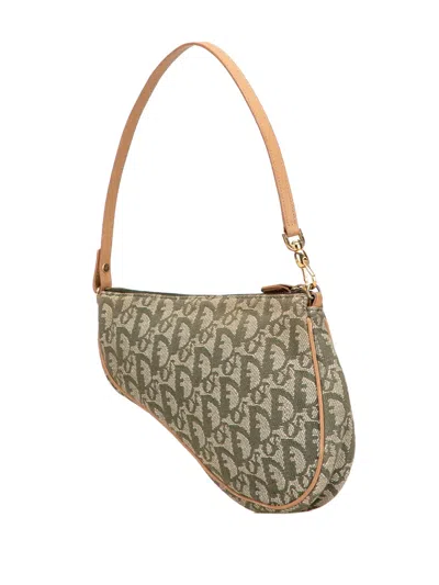 Pre-owned Dior 2001 Mini Issimo Canvas Saddle Pochette Shoulder Bag In Green