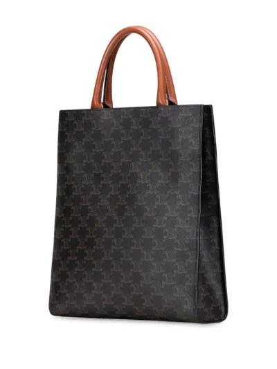 Pre-owned Celine 2021 Small Triomphe Coated Canvas Vertical Cabas Tote Satchel In Brown