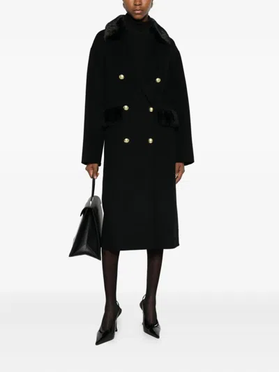 Ermanno Firenze Wool Blend Double-breasted Coat In Black