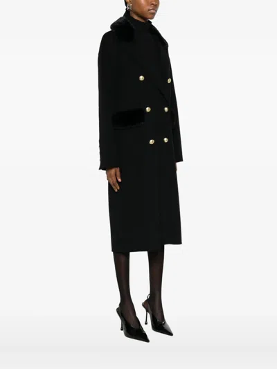 Ermanno Firenze Wool Blend Double-breasted Coat In Black