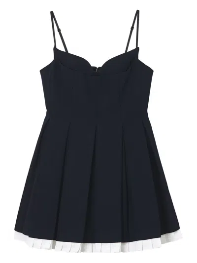 Shushu-tong Black Pleated Sleeveless Dress With Sweetheart Neckline And Contrasting Hem In Wool Woman In Blue