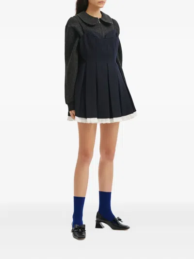 Shushu-tong Black Pleated Sleeveless Dress With Sweetheart Neckline And Contrasting Hem In Wool Woman In Blue