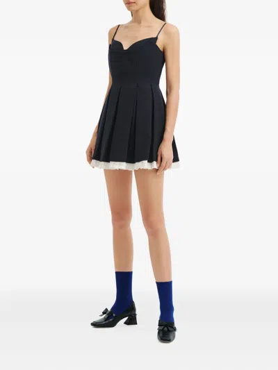 Shushu-tong Black Pleated Sleeveless Dress With Sweetheart Neckline And Contrasting Hem In Wool Woman In Blue