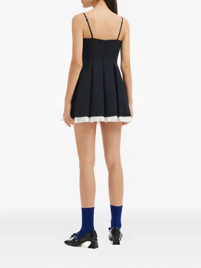 Shushu-tong Black Pleated Sleeveless Dress With Sweetheart Neckline And Contrasting Hem In Wool Woman In Blue