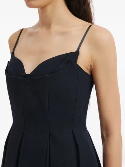 Shushu-tong Black Pleated Sleeveless Dress With Sweetheart Neckline And Contrasting Hem In Wool Woman In Blue