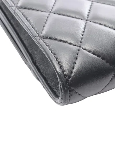 Pre-owned Chanel 2021 Quilted Cc Lambskin Lacquered Chain Phone Holder Crossbody Bag In Black