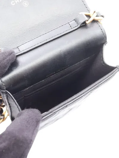 Pre-owned Chanel 2021 Quilted Cc Lambskin Lacquered Chain Phone Holder Crossbody Bag In Black