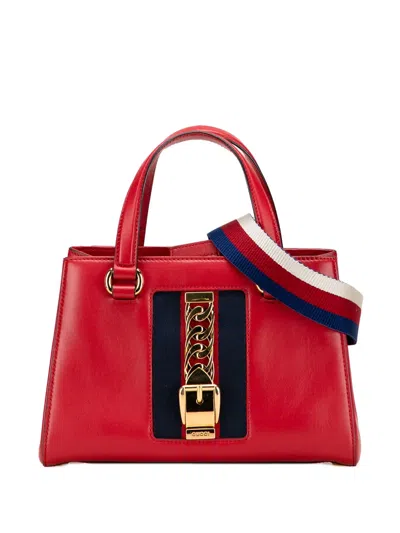 Pre-owned Gucci 2000-2015 Leather Sylvie Web Top Handle Satchel In Red