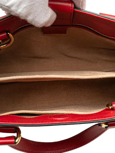 Pre-owned Gucci 2000-2015 Leather Sylvie Web Top Handle Satchel In Red