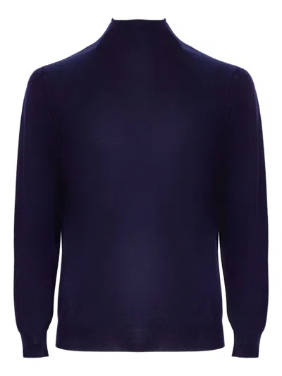 Fedeli High-neck Virgin-wool Sweater In Blue