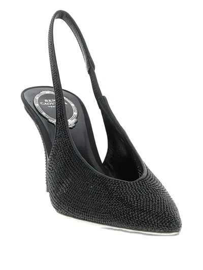 René Caovilla Textured Slingback Pump Pointed Toe In Black