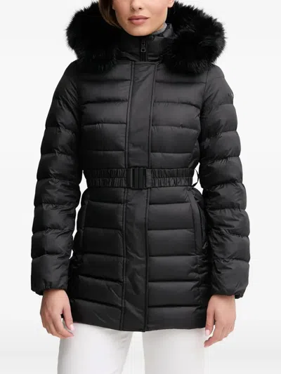 Geox Catria Hooded Belted Coat In Black