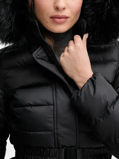 Geox Catria Hooded Belted Coat In Black