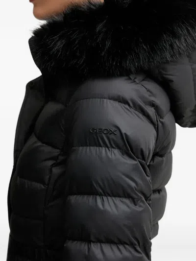 Geox Catria Hooded Belted Coat In Black