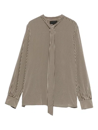 Nili Lotan Irina Tie-neck Striped Silk-crepe Shirt In Brown