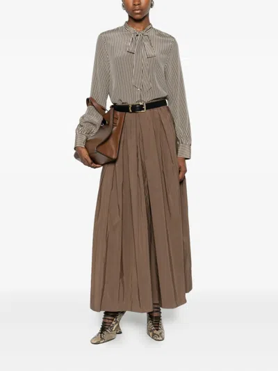 Nili Lotan Irina Tie-neck Striped Silk-crepe Shirt In Brown