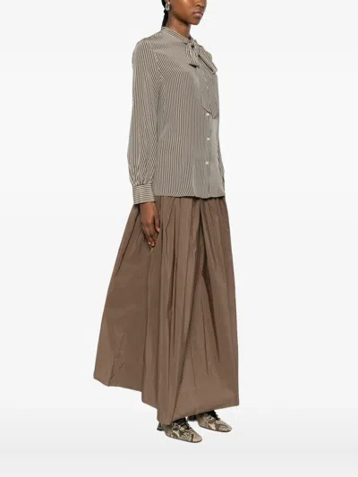 Nili Lotan Irina Tie-neck Striped Silk-crepe Shirt In Brown