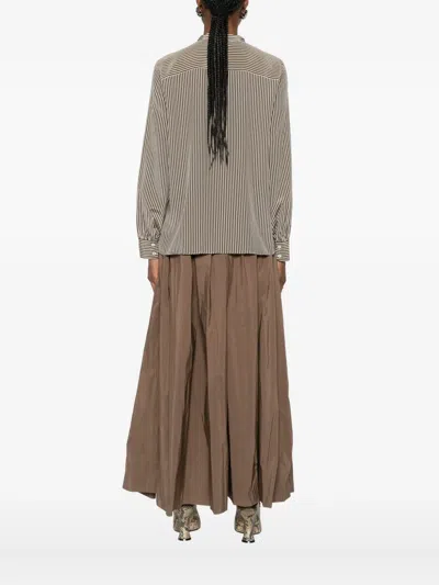 Nili Lotan Irina Tie-neck Striped Silk-crepe Shirt In Brown