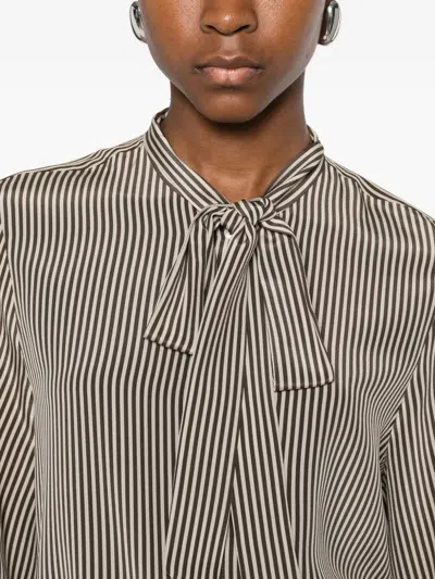 Nili Lotan Irina Tie-neck Striped Silk-crepe Shirt In Brown