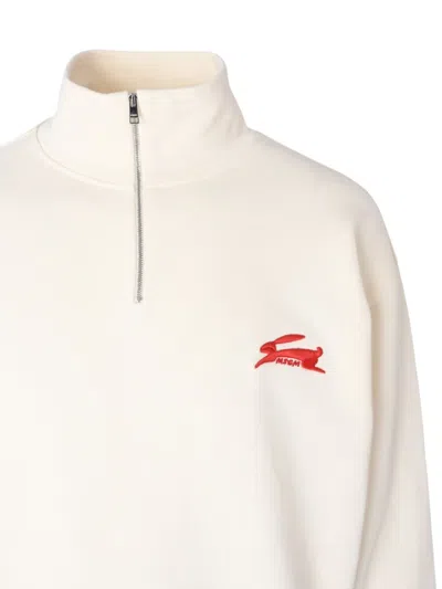 Msgm Rabbit-detail Zip Sweater In Neutral