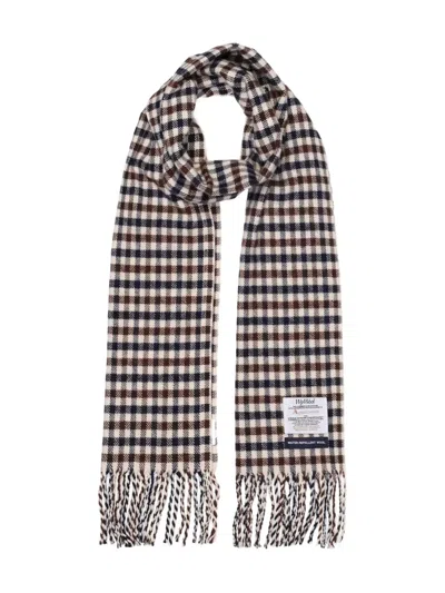 Aquascutum Merino Wool Club Check Scarf In Gold