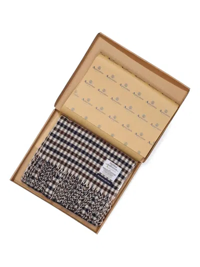 Aquascutum Merino Wool Club Check Scarf In Gold