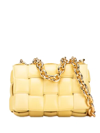 Pre-owned Bottega Veneta 2012-2025 Nappa Intrecciato Padded Chain Cassette Satchel In Yellow