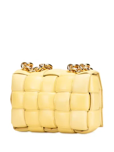 Pre-owned Bottega Veneta 2012-2025 Nappa Intrecciato Padded Chain Cassette Satchel In Yellow